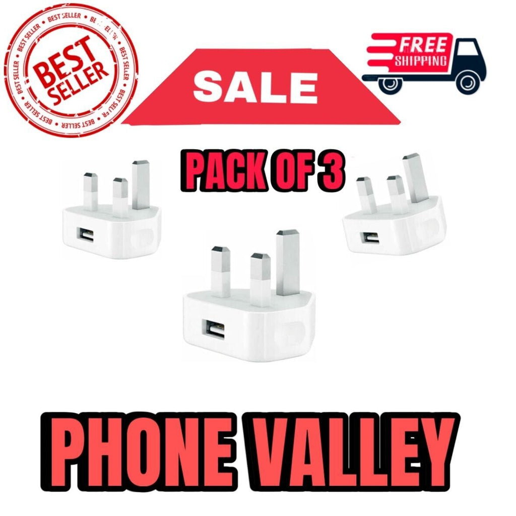 3 Pack UK USB Wall Charger 3 Pin Plug Main Adapter For Phones Tablet Power